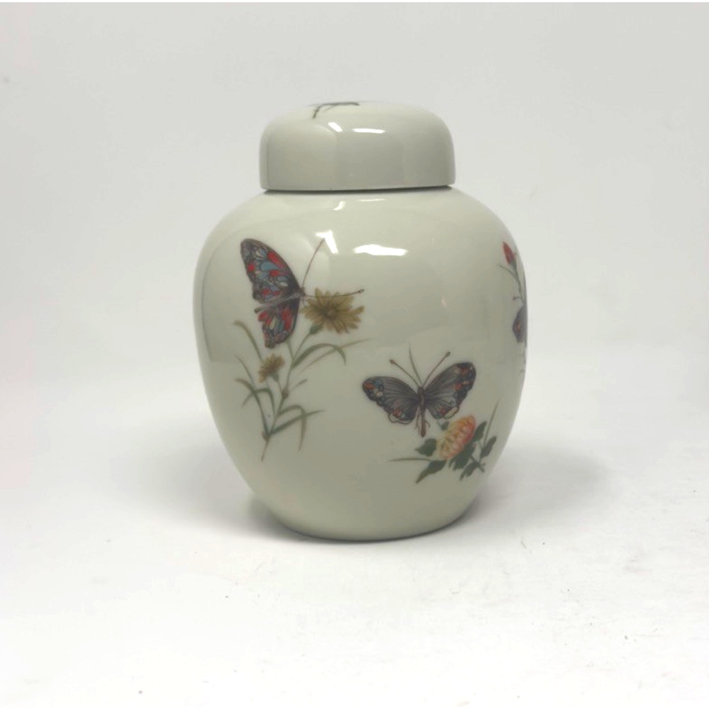 Dew Takahashi San Francisco Butterfly Lidded Vase Hand Decorated